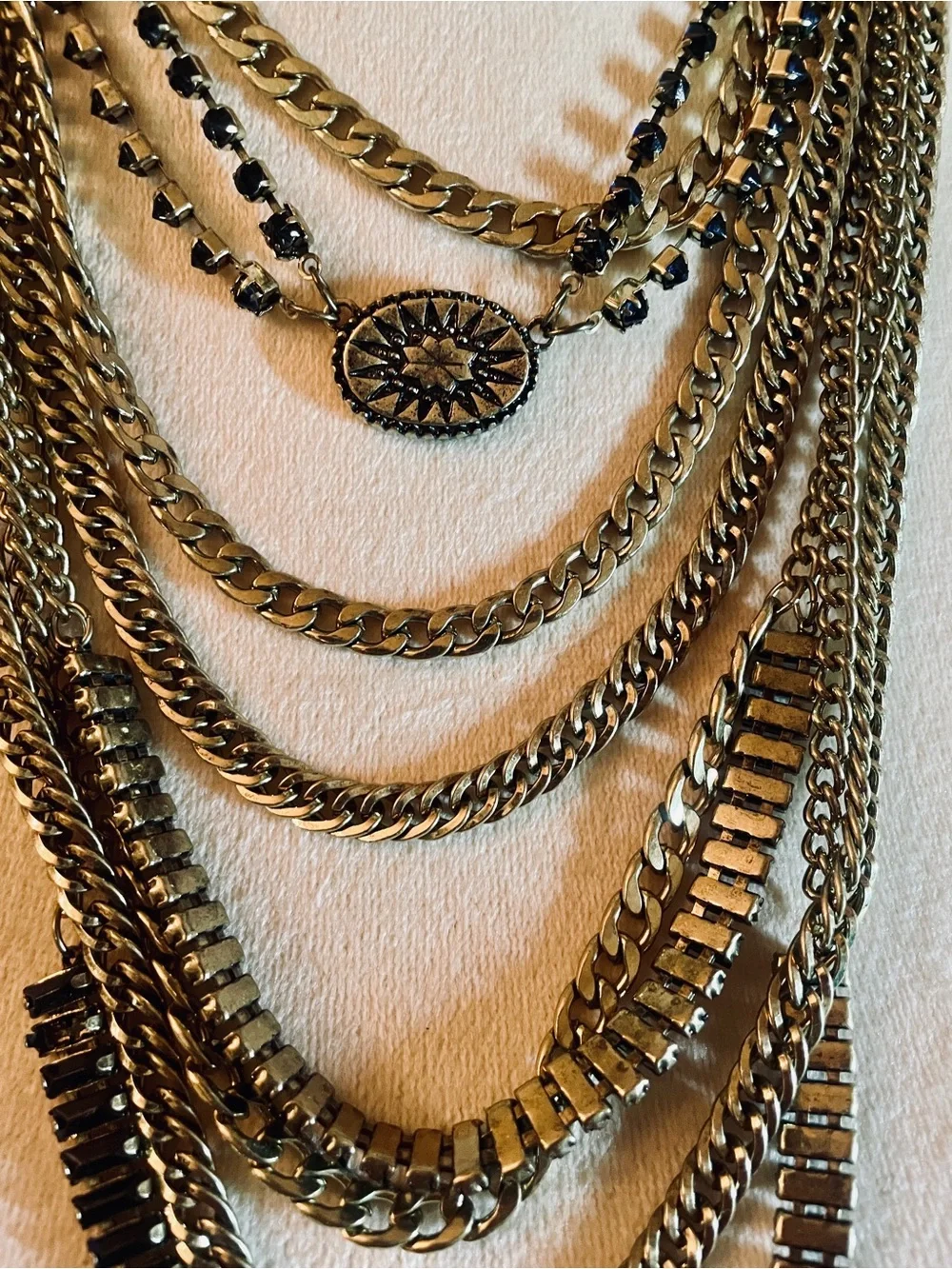 Free People The Pistols Stacked Multi Row Chain Statement Necklace Brass Boho